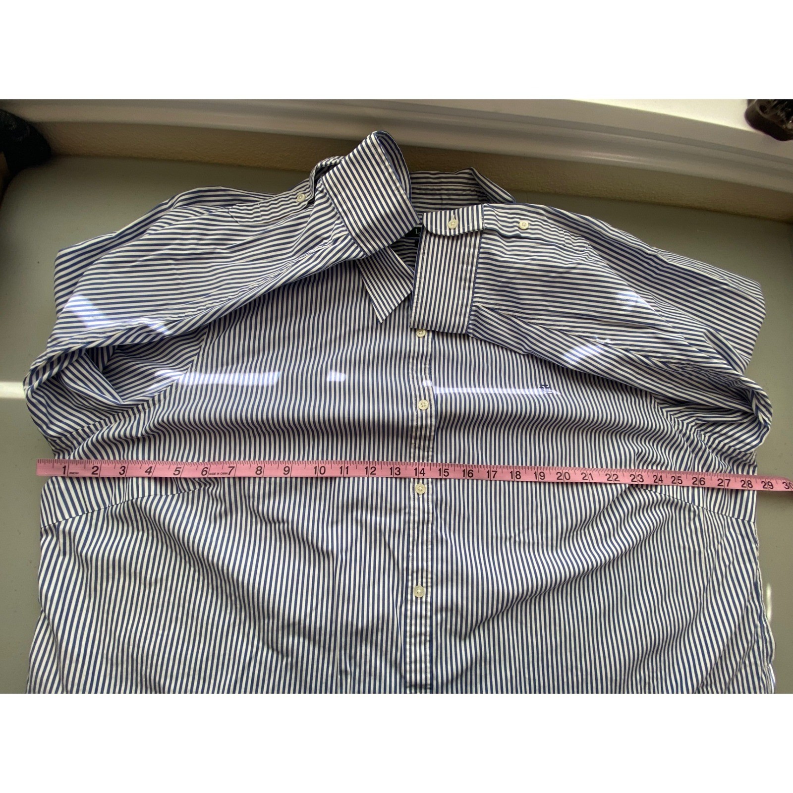 Lauren Ralph Lauren Womens Blue White Striped Button Down Shirt LRL Logo Large