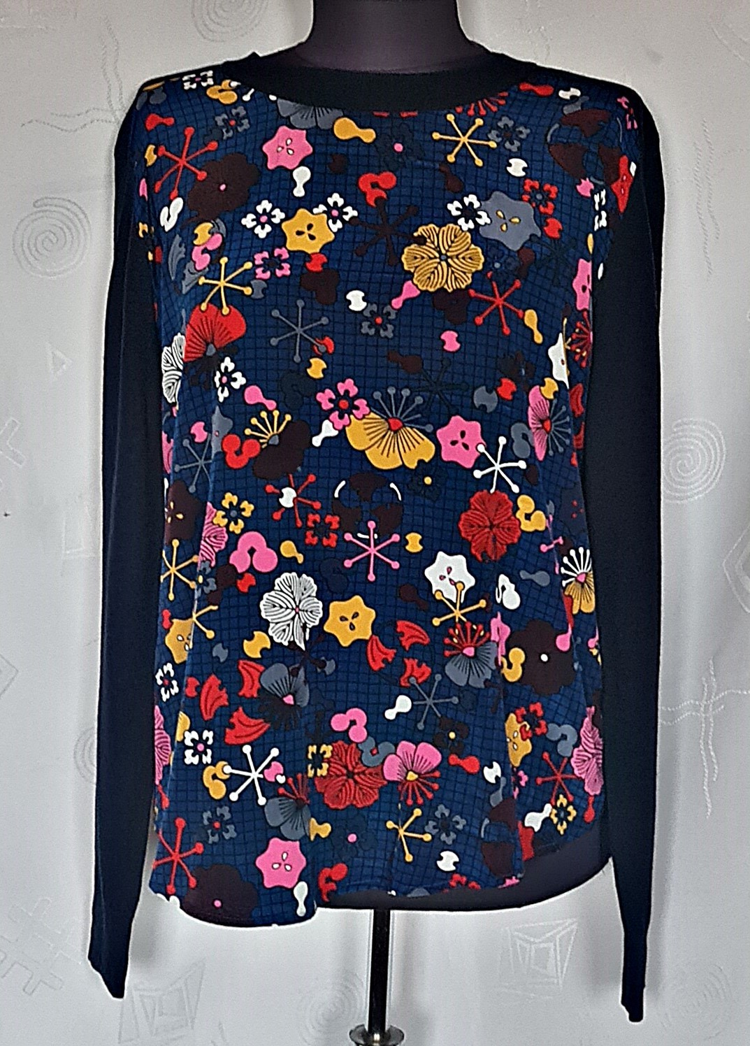 BLOUSE FRANCE AUTHENTIC KENZO PARIS FLORAL ART WOOL SILK WOMENS TOP US 12 EU 40