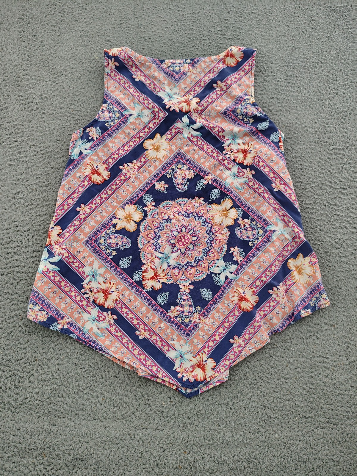 J Jill Women Size S Floral Paisley 100% Rayon Button Front Blouse Boho Blue Pink