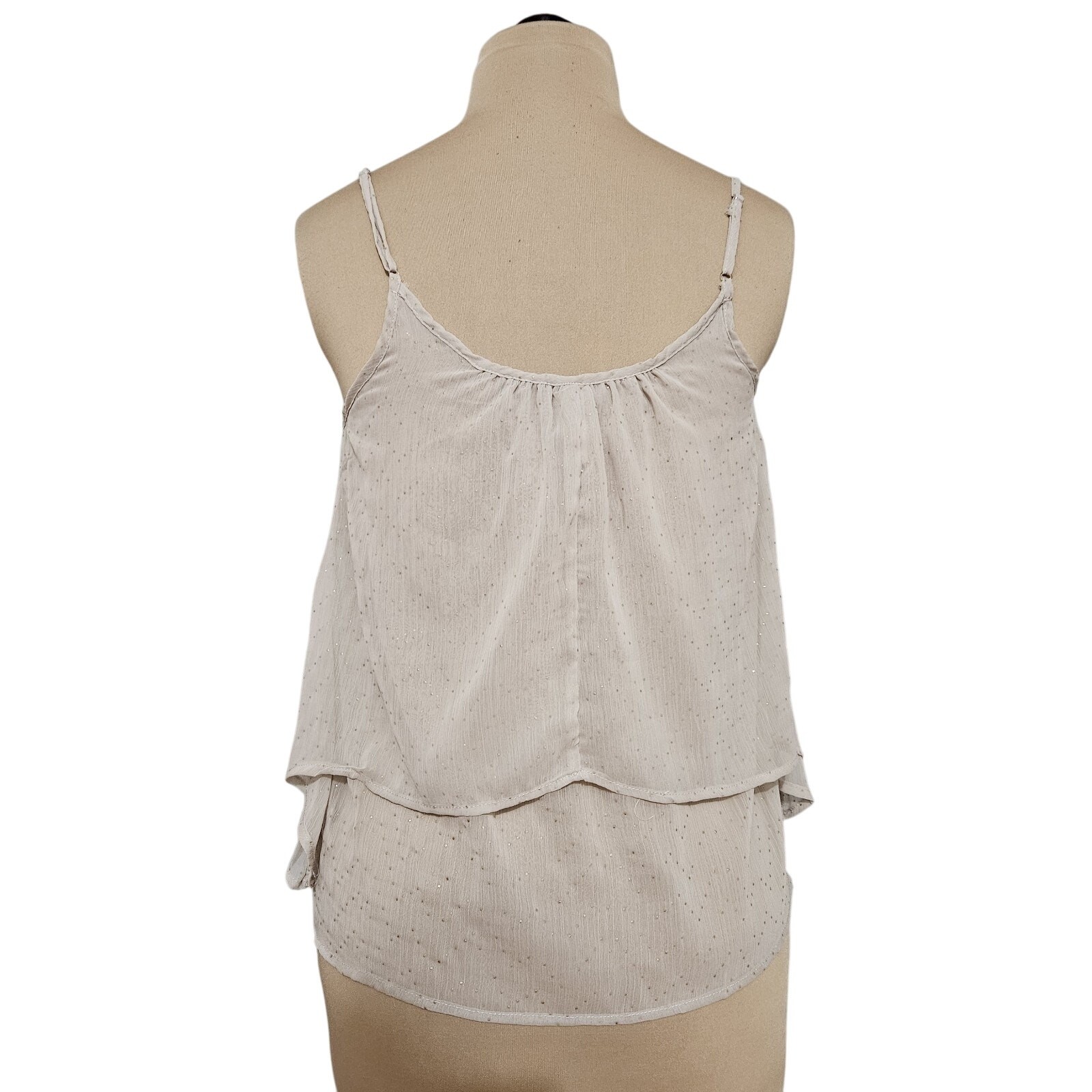 Xhilaration Tank Top Cream Gold Polka Dot Sheer Tiered Layer Fairy Y2K Flouncy