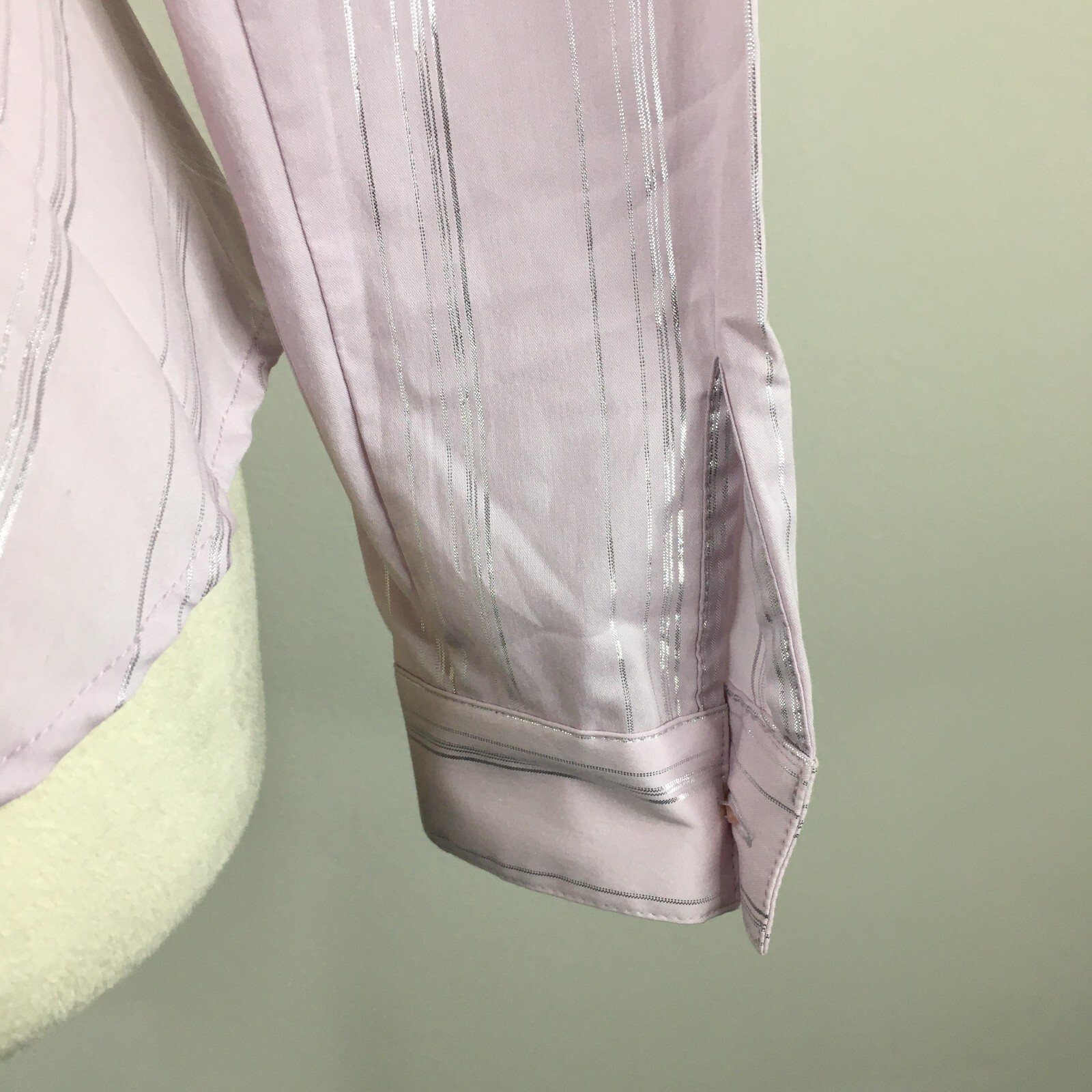 $260 NWT WANKO Womens sz 34/XS Light Purple Silver Glitter Striped Button Shirt