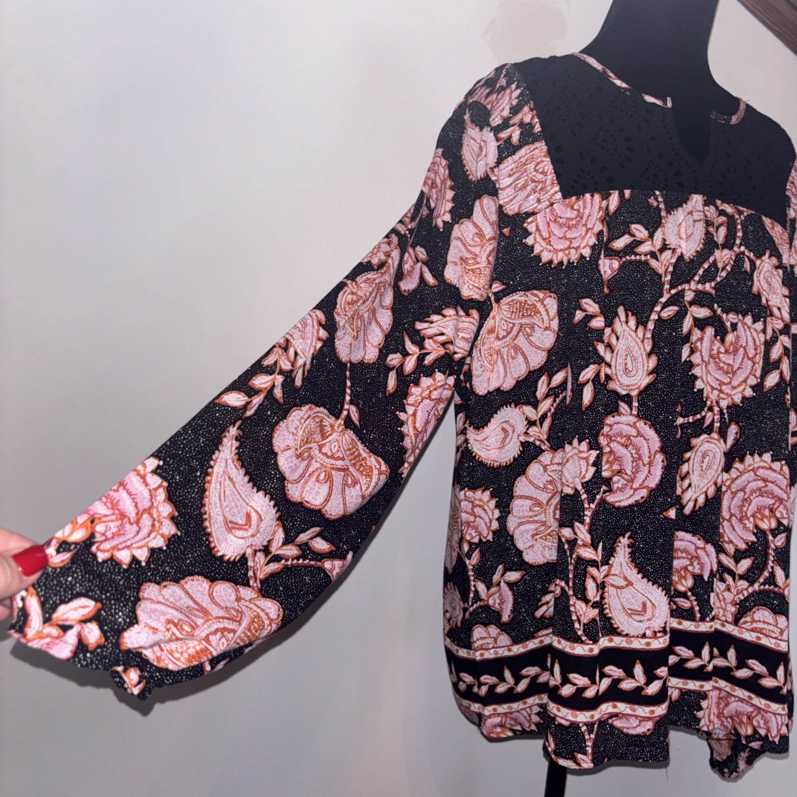 NEW Anthropologie Daniel Rainn Women’s Large Blouse Black Lace Yoke