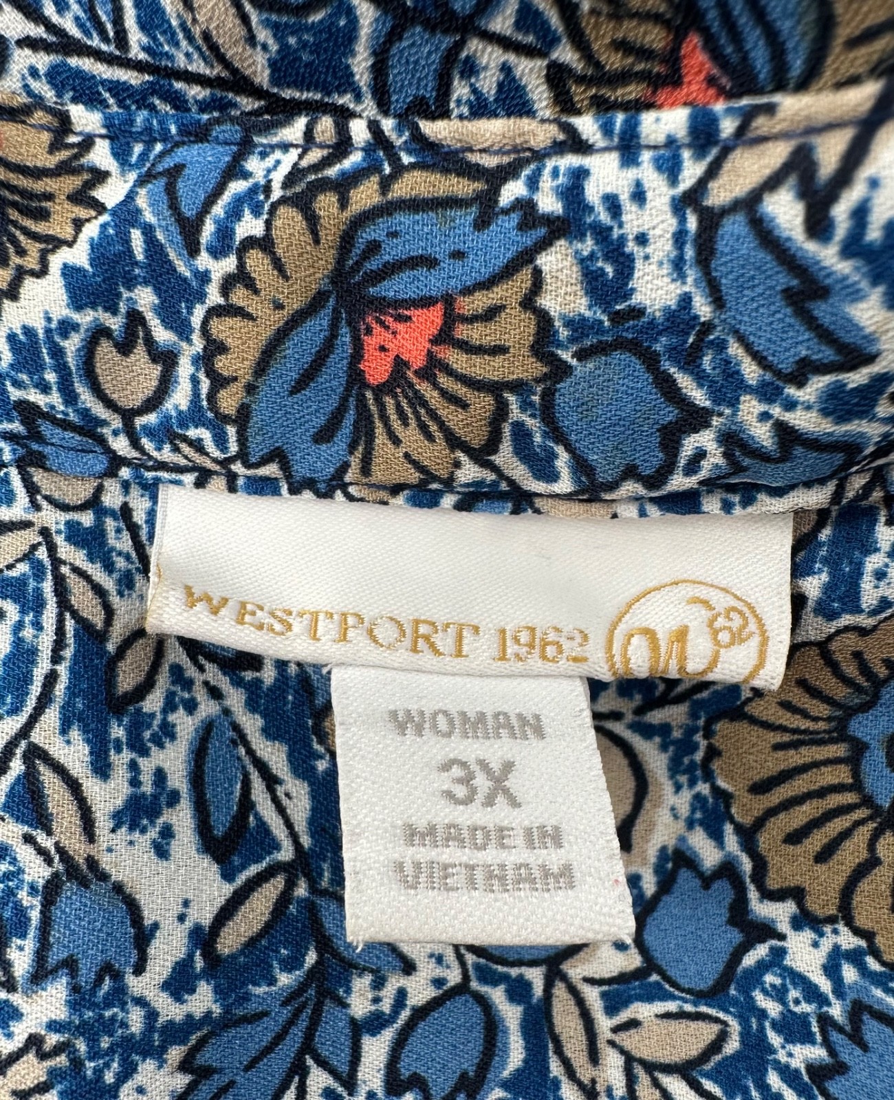 Westport 1962 Peasant Tunic Top Blue Floral Beaded V-Neck 3/4 Sleeves Women’s 3X