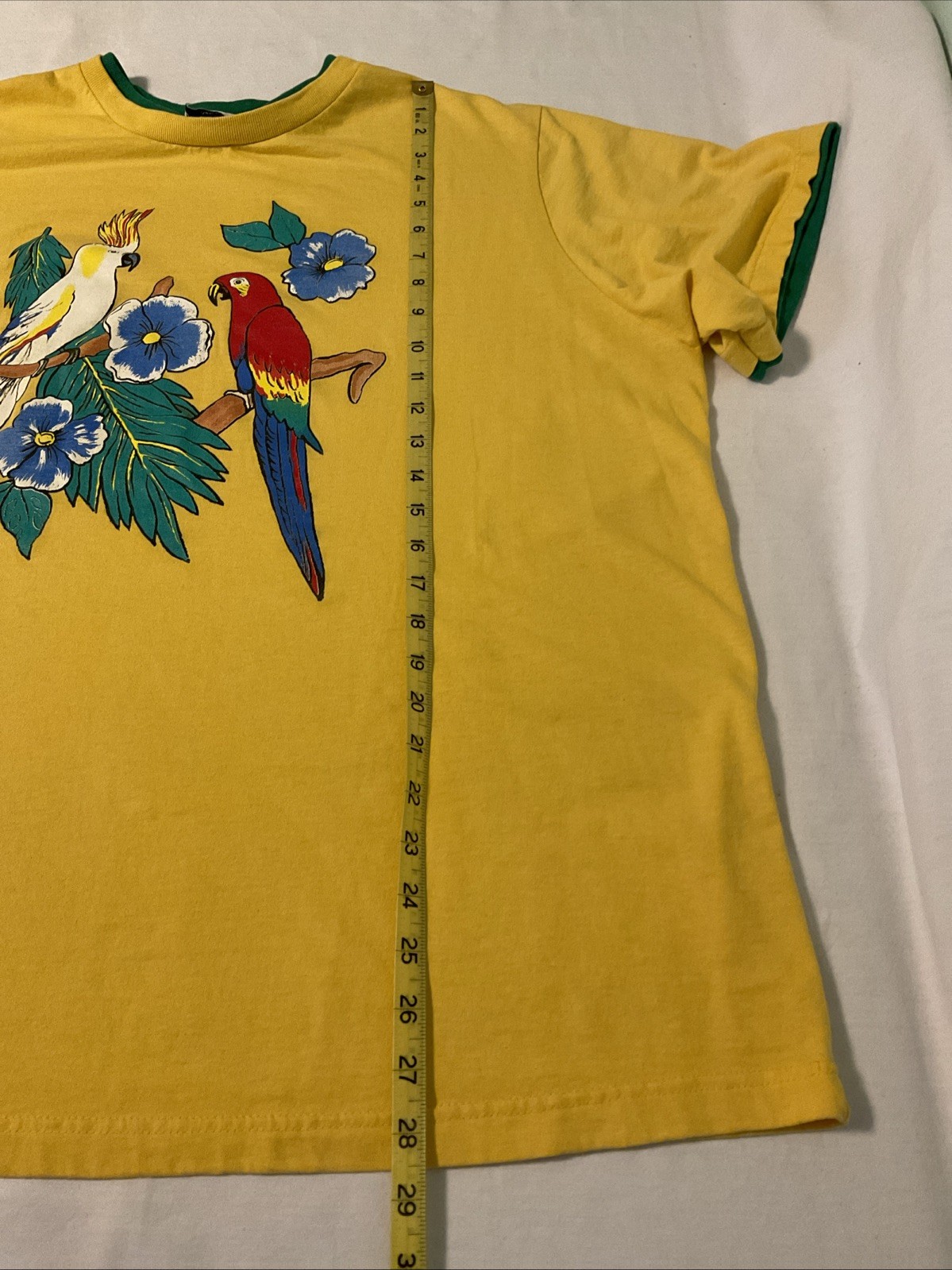 Vintage 90s Yellow Parrot T-Shirt Tropical Graphic Pint Womens Size 2X USA Made