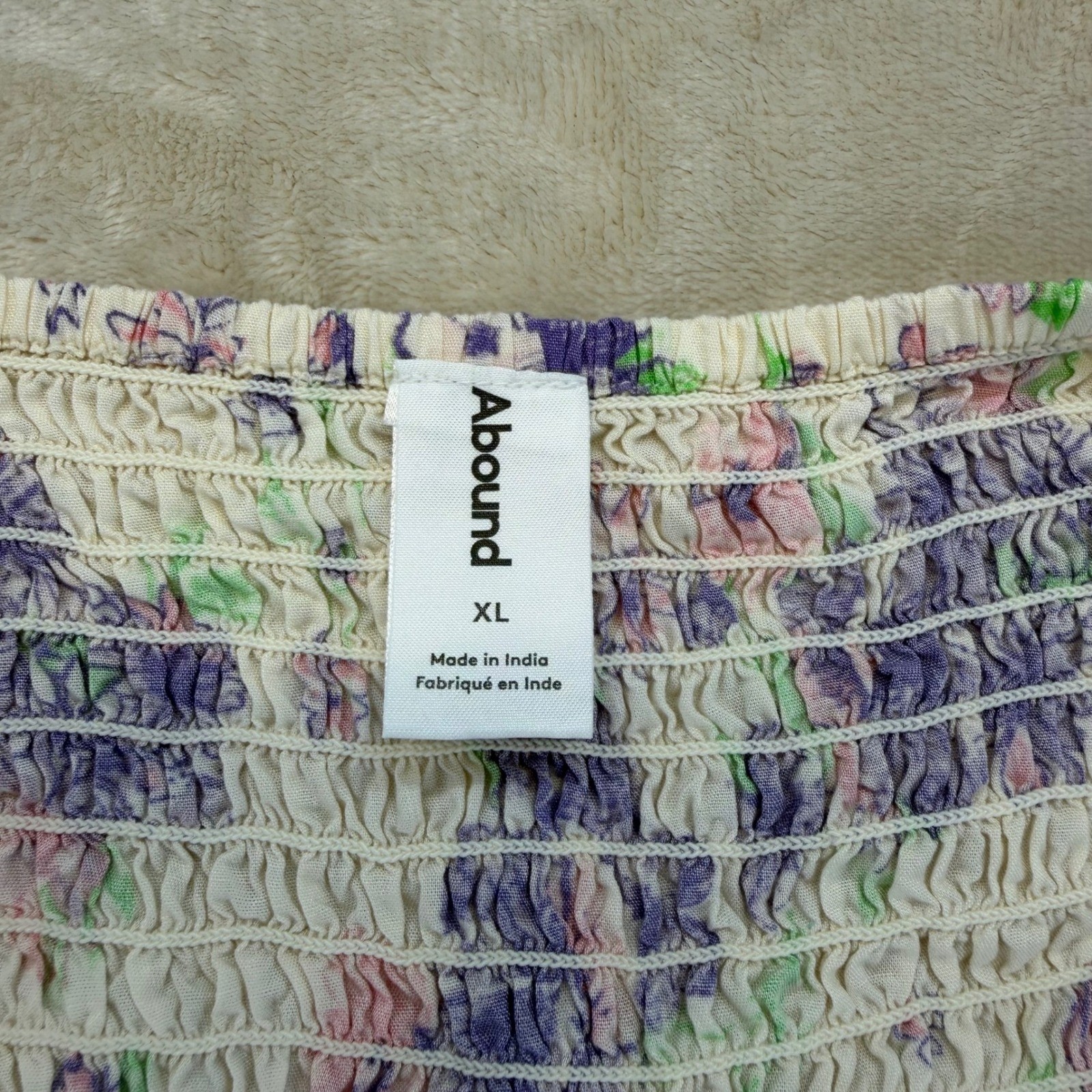Abound Floral Crop Top Womens XL Purple Pink Excellent Smocked Tie Front Boho