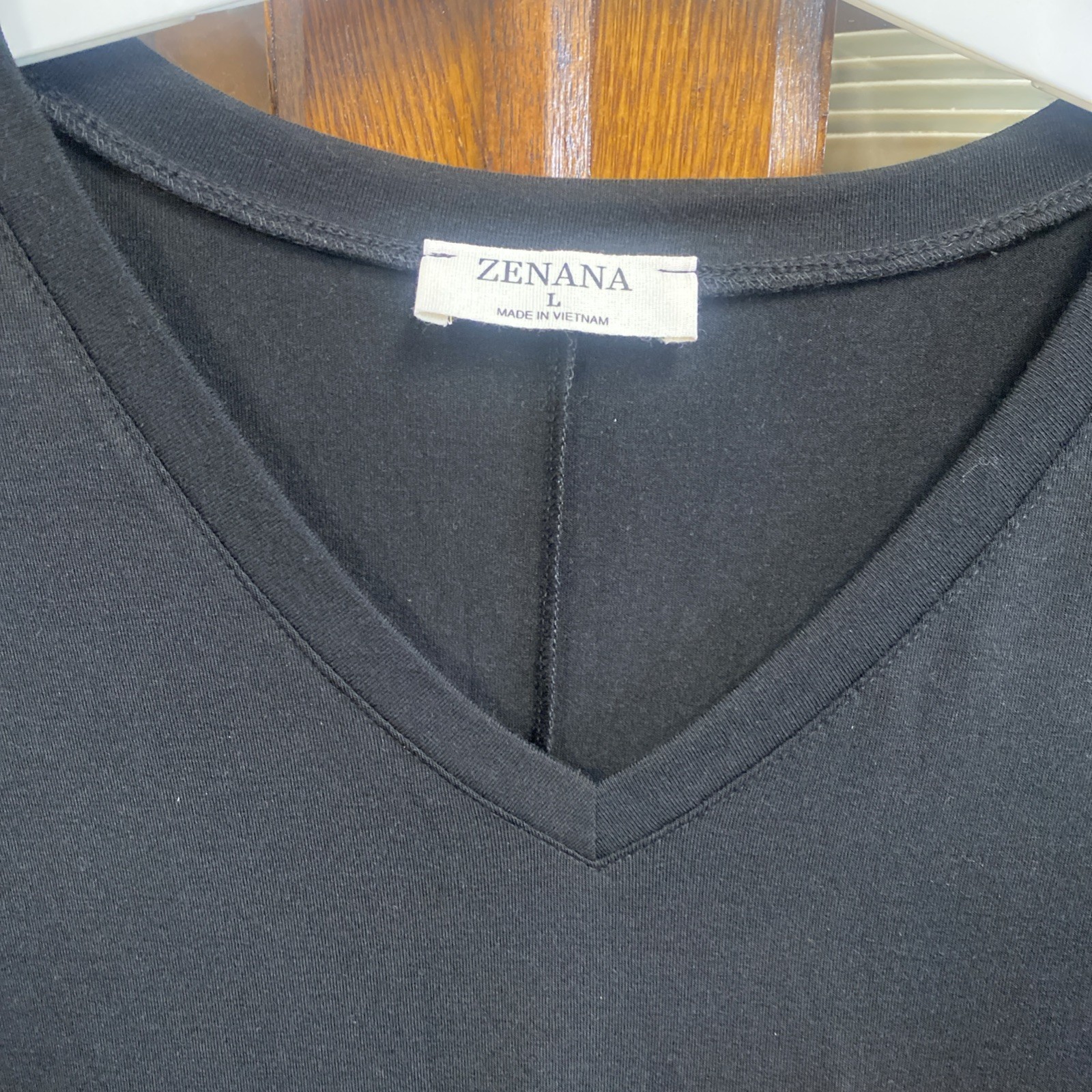 Zenana Size Large Black Long Sleeve V-Neck Top Orange Gold Sequin Pocket Tunic