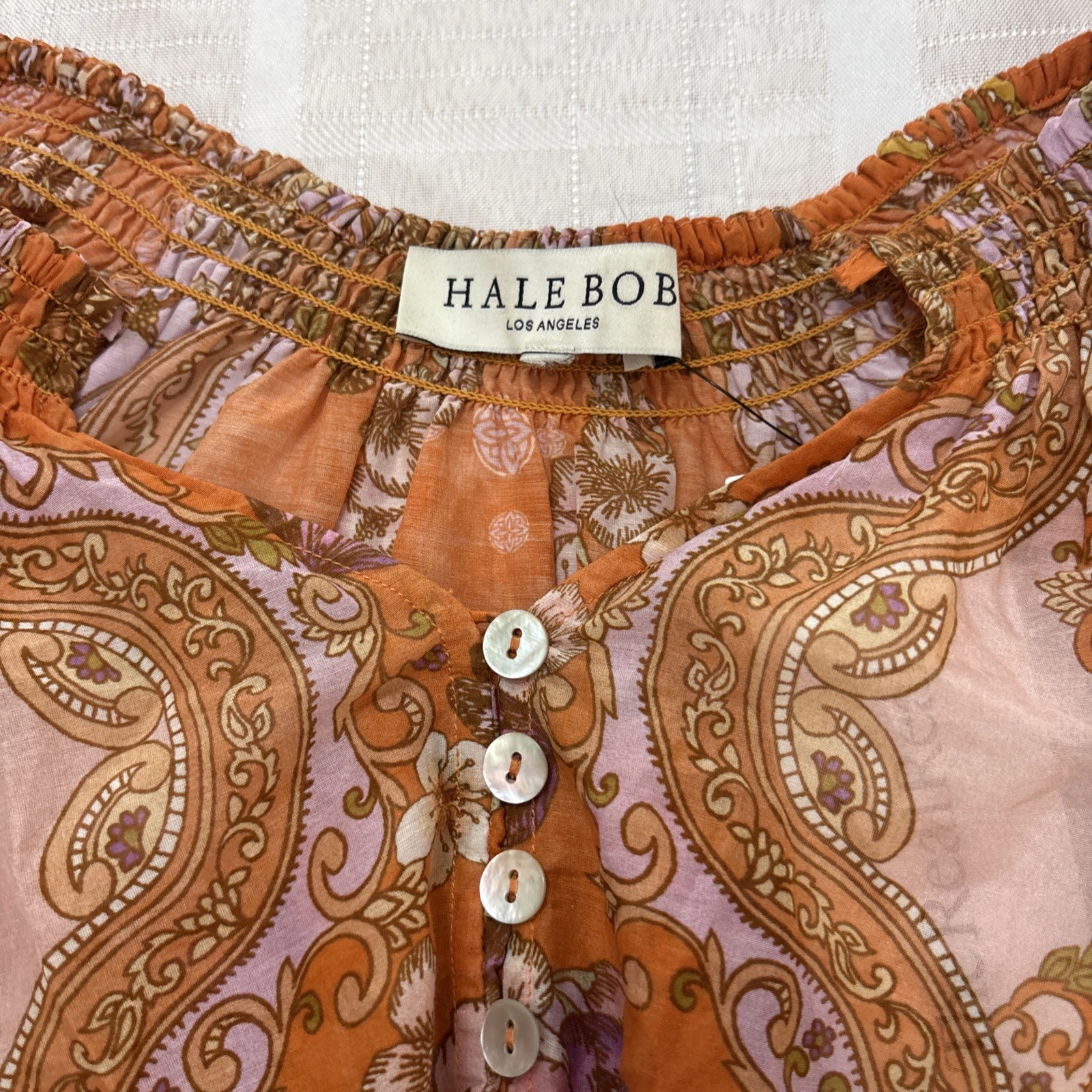 Hale Bob Women’s Floral Long Sleeve Ruffle Tunic Top Size S/M Casual Multicolor