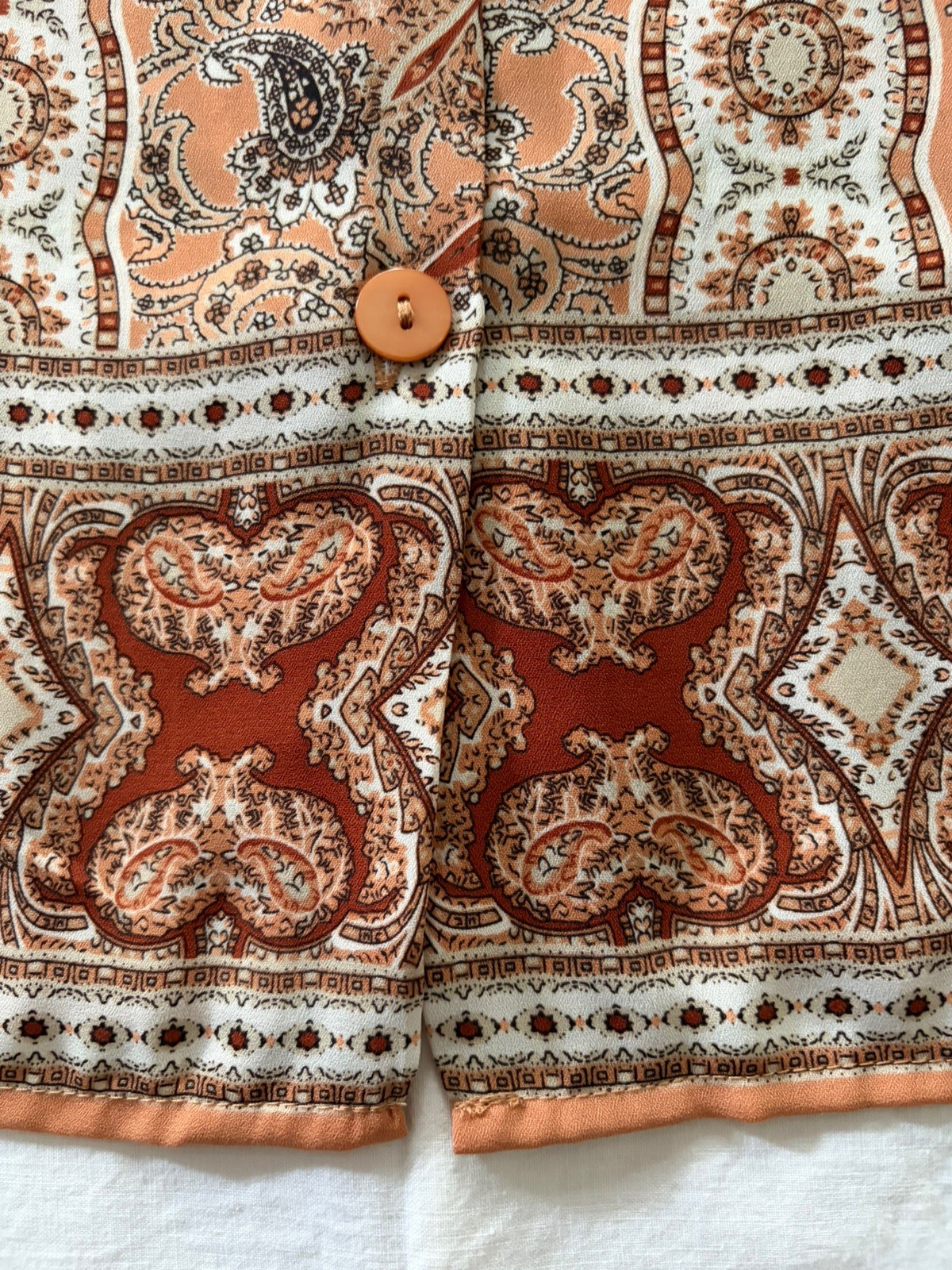 Lucy and Laurel Sleeveless Peasant Top Womens XL Peach White Floral Paisley Boho