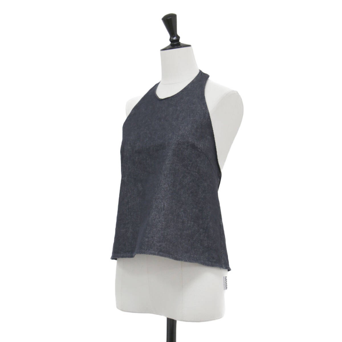 Plage RIAM Denim Halter Blouse Navy Size Length 55cm Width 40cm Snap Button Back