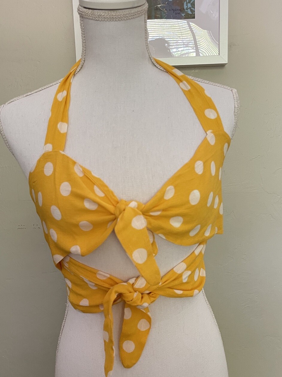 Womens Revolve Superdown Knotted Polka Dot Crop Top Size Medium