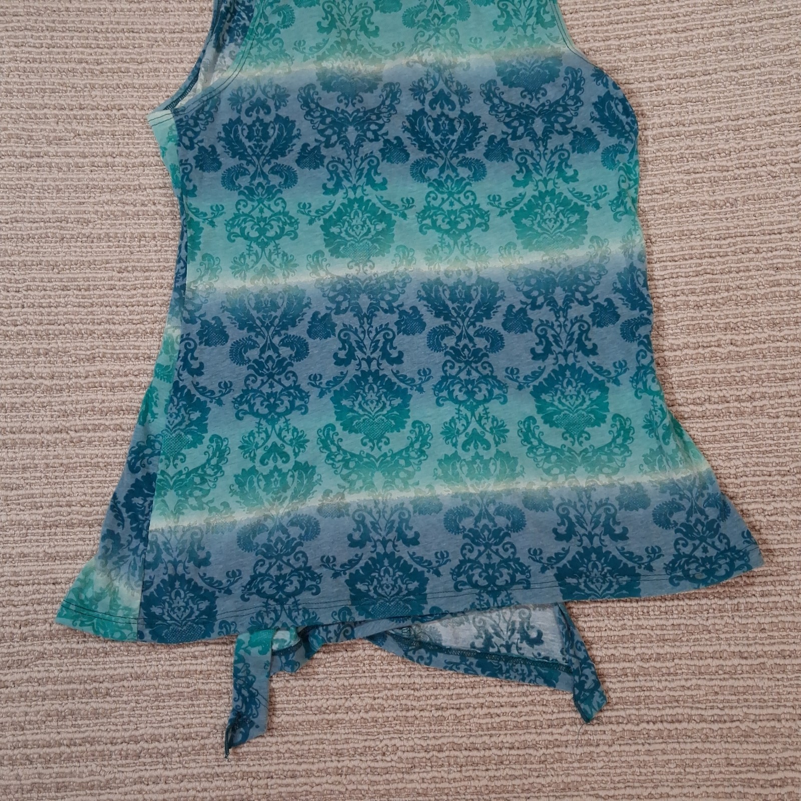 Maurices Blue Green Ombre Damask Sleeveless Tie Front Hem Top Size XL