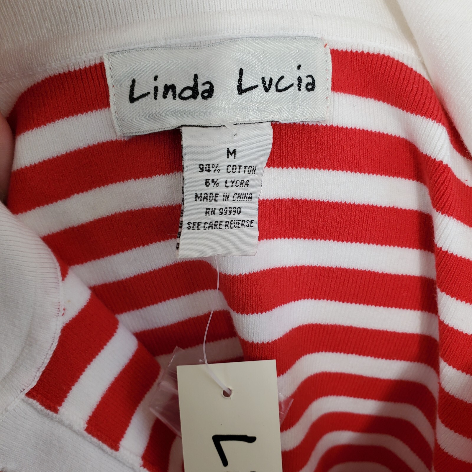 Red and White Stripe 3/4 Sleeve Soft Knit Cotton Lycra Top NWT Linda Lucia