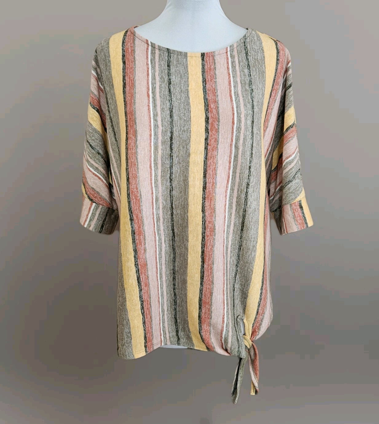 PURE Essence Multicolor Stripe Knit Short Sleeve Top Tie Front Wms Med Oversized