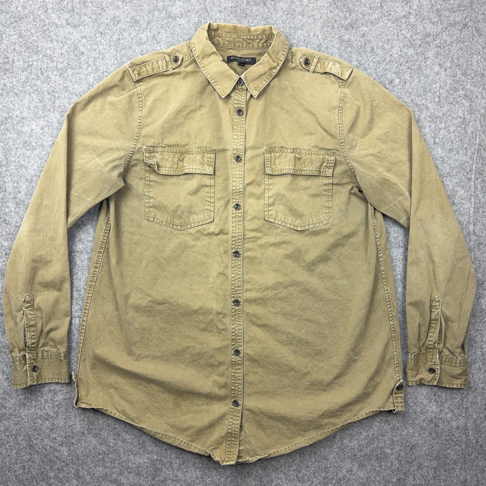 Banana Republic Shirt Womens Large Olive Green Soft Wash Utility Button Up