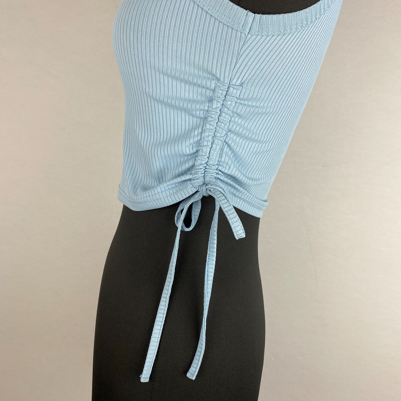 Shein Womens S / US 4 Blue Ribbed Drawstring Ruched Side Ties Cropped Tank Top