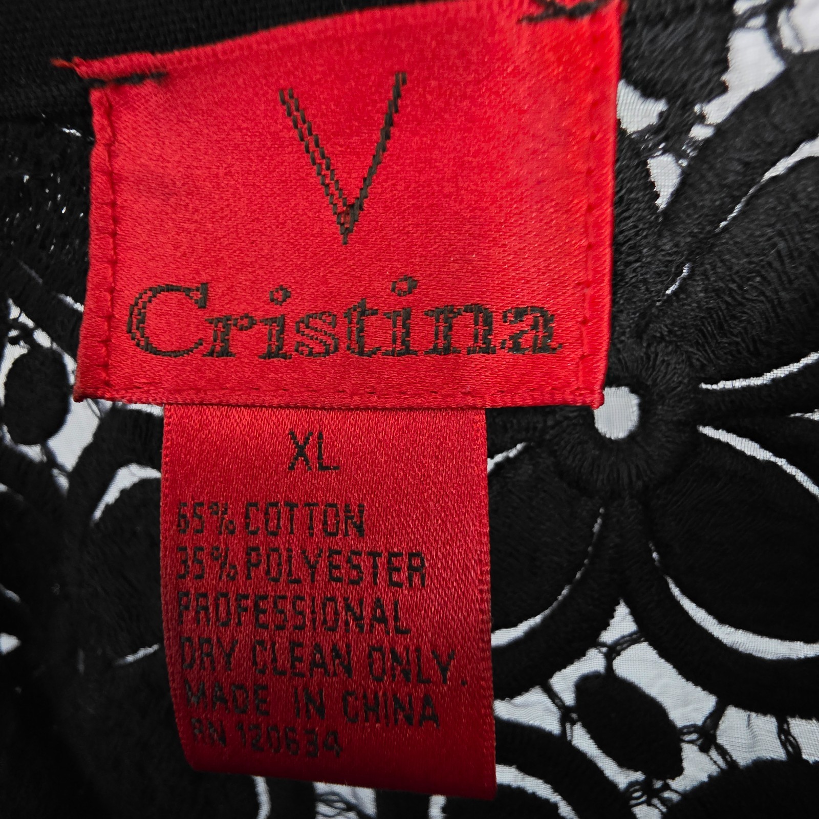 V Cristina Womens XL Vest Black Embroidered Button Front Sleeveless Peplum Top