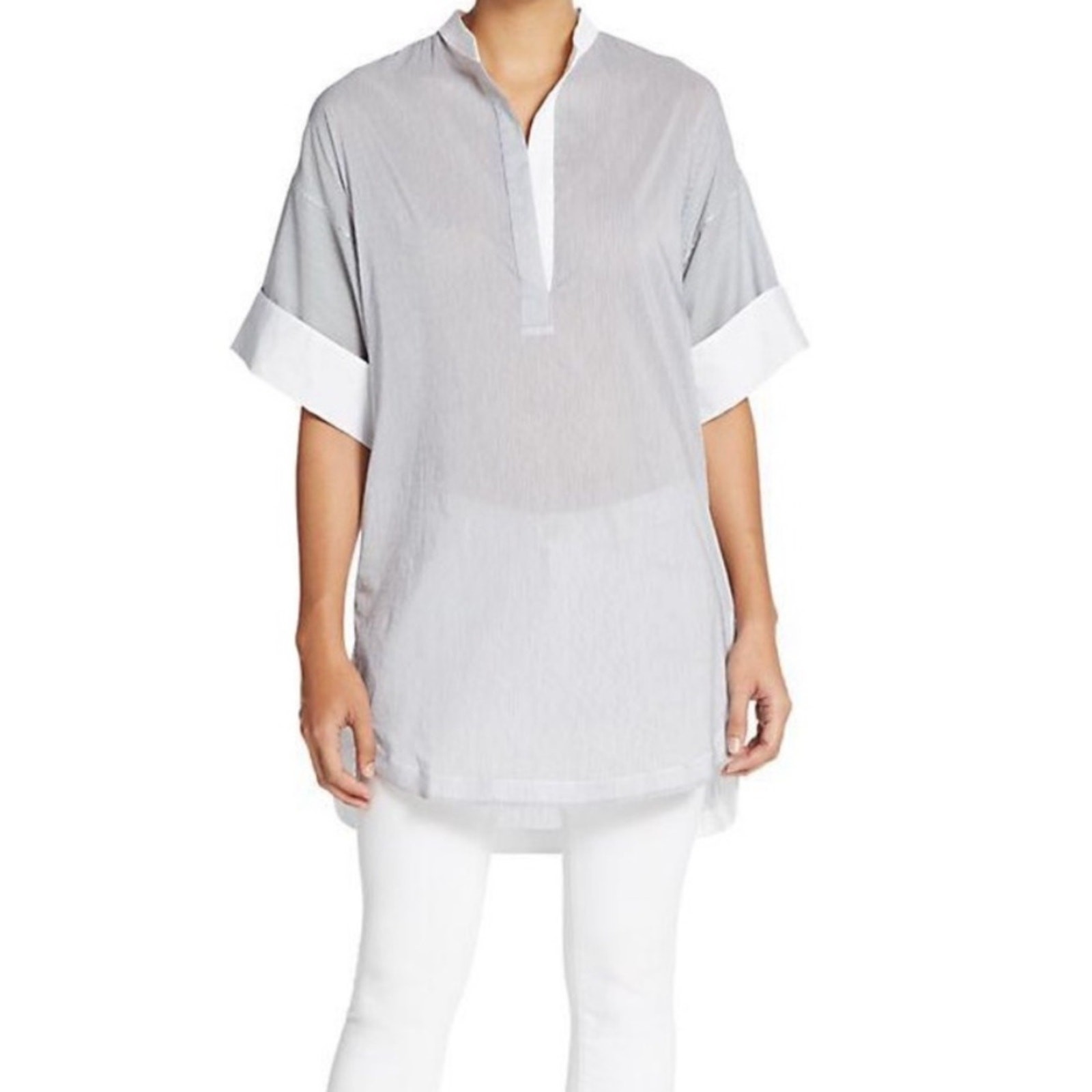 3.1 Phillip Lim Blue Gray Pinstripe Tunic with White Trim