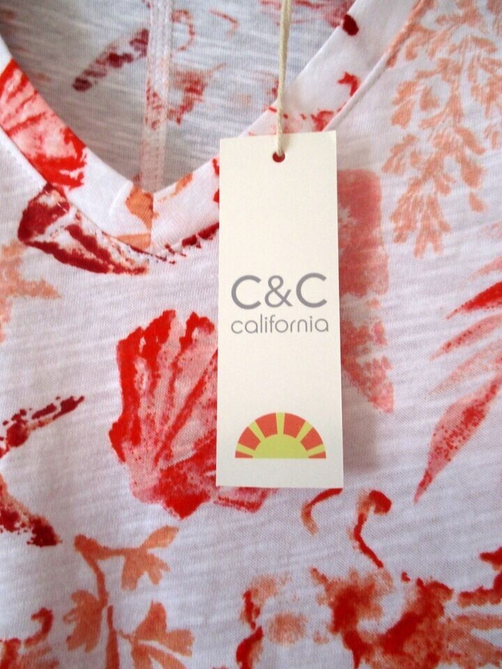 NWT C&C CALIFORNIA Sealife Print V-Neck Short Slv 100% Cotton Knit Top 2X