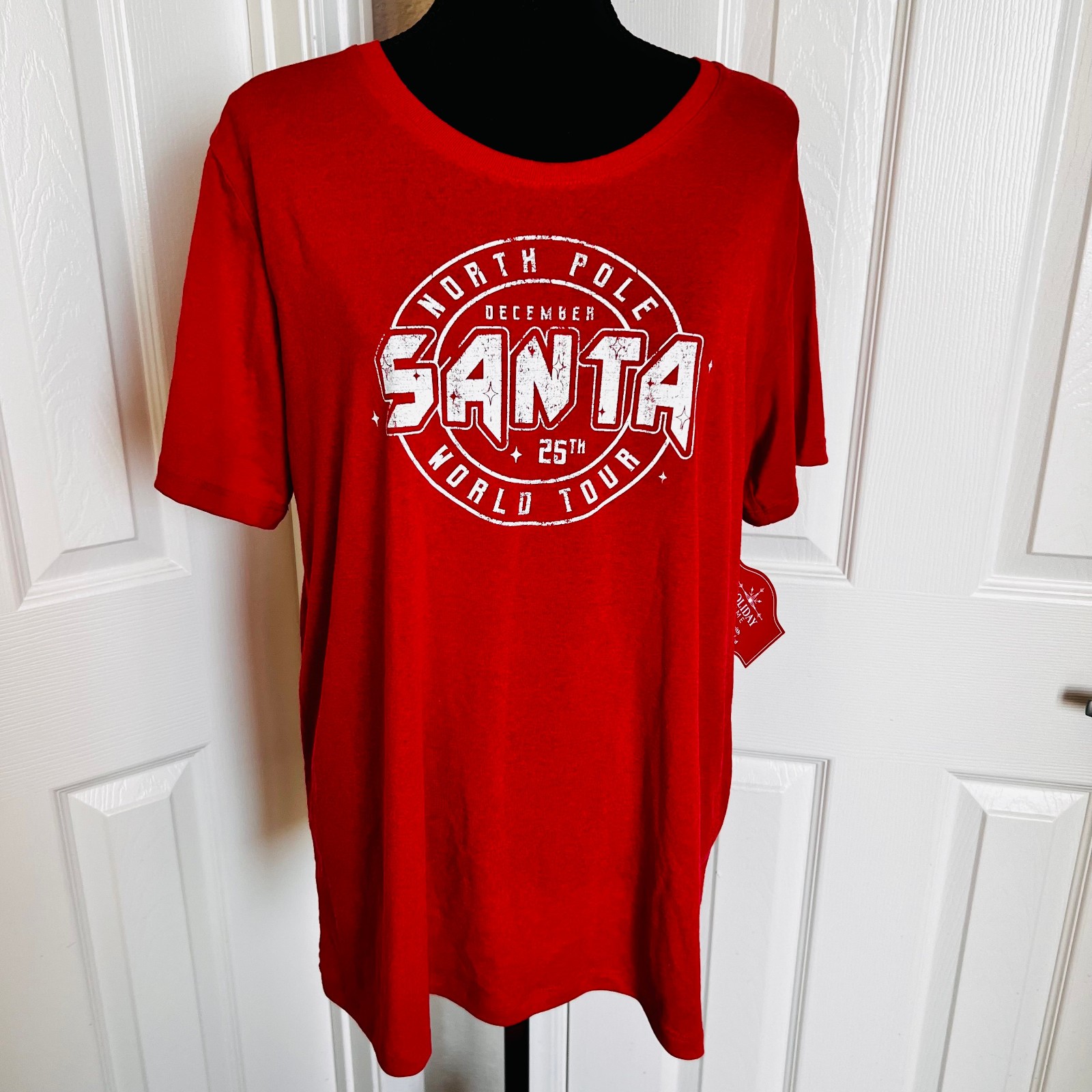 🎅🏼 New! Heather Red North Pole Santa World Tour Shirt Size XXL