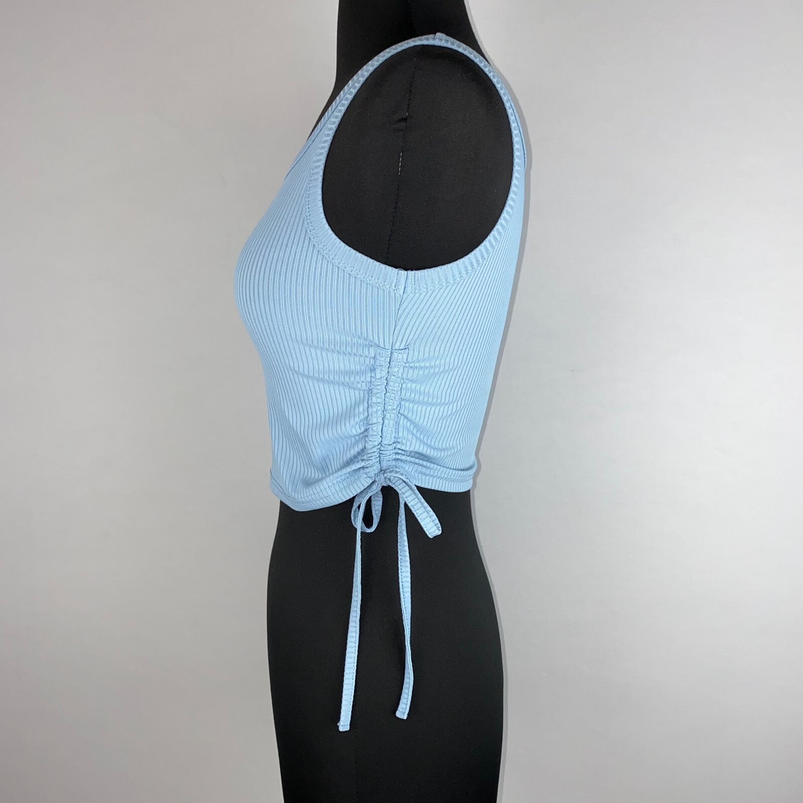 Shein Womens S / US 4 Blue Ribbed Drawstring Ruched Side Ties Cropped Tank Top