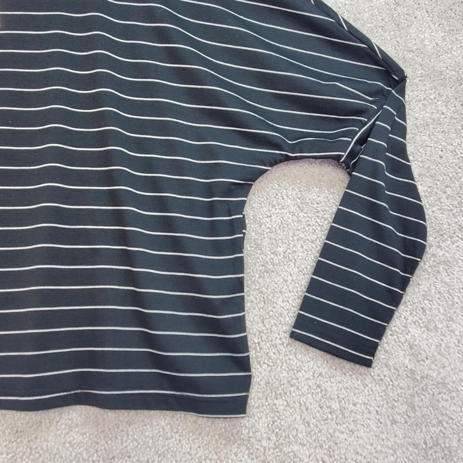 C+D+M Collection Blouse Top Womens L Black Striped Crew Neck Drop Shoulder Comfy