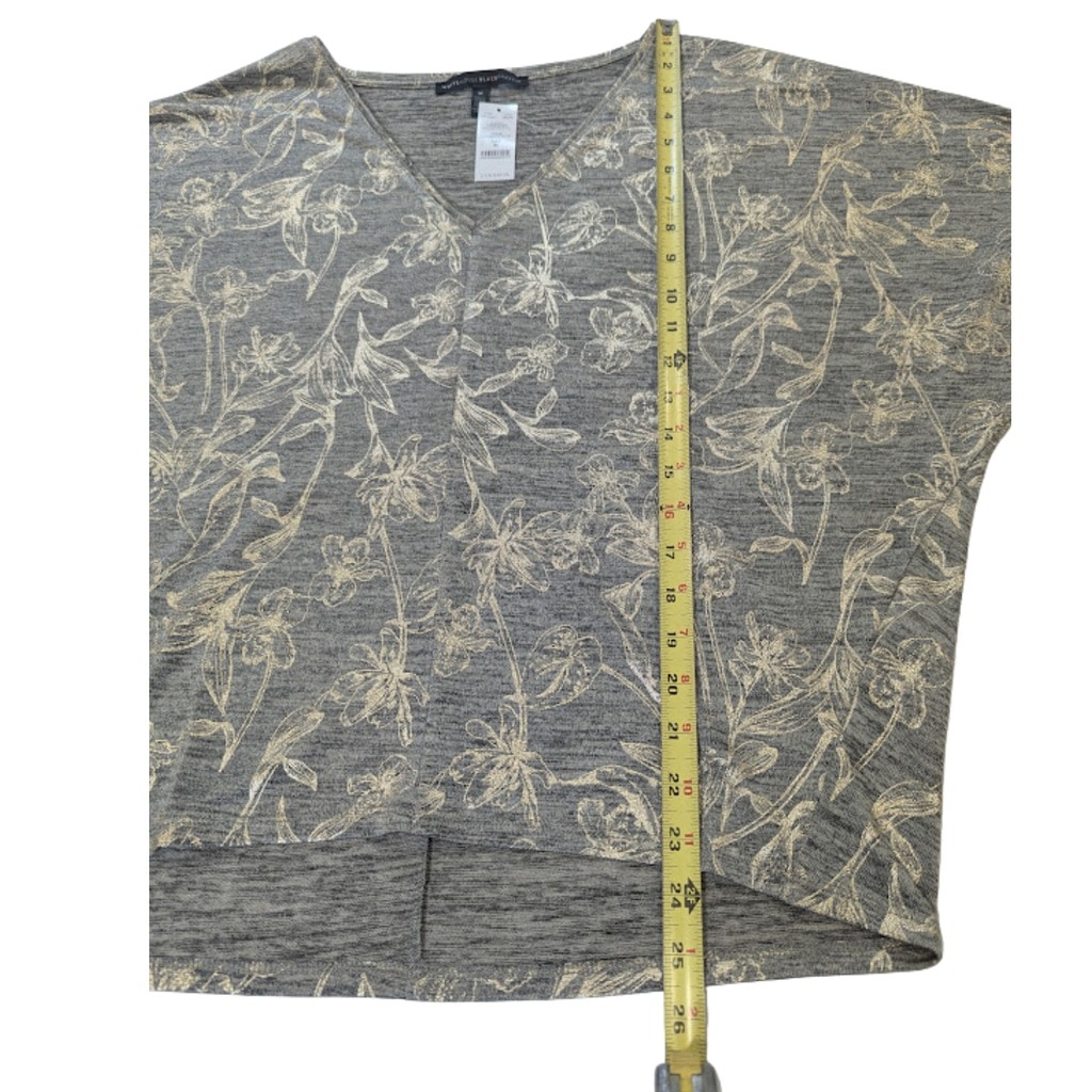 Metallic Foil Dolman Top | WHBM Gold Floral V-Neck Soft Knit Blouse M NWT
