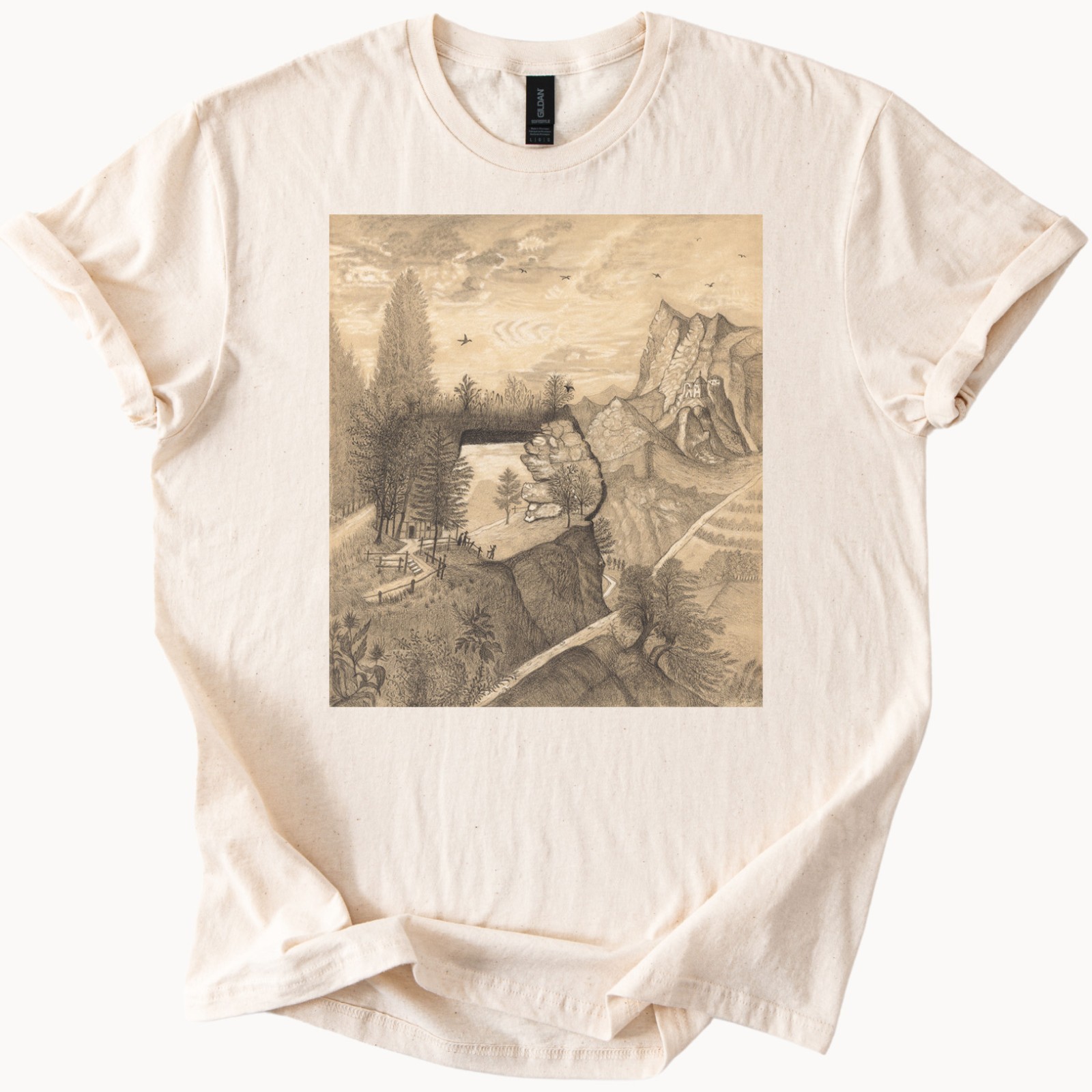 Nature mountain landscape graphic t shirt unique outdoor art scenic cotton tee