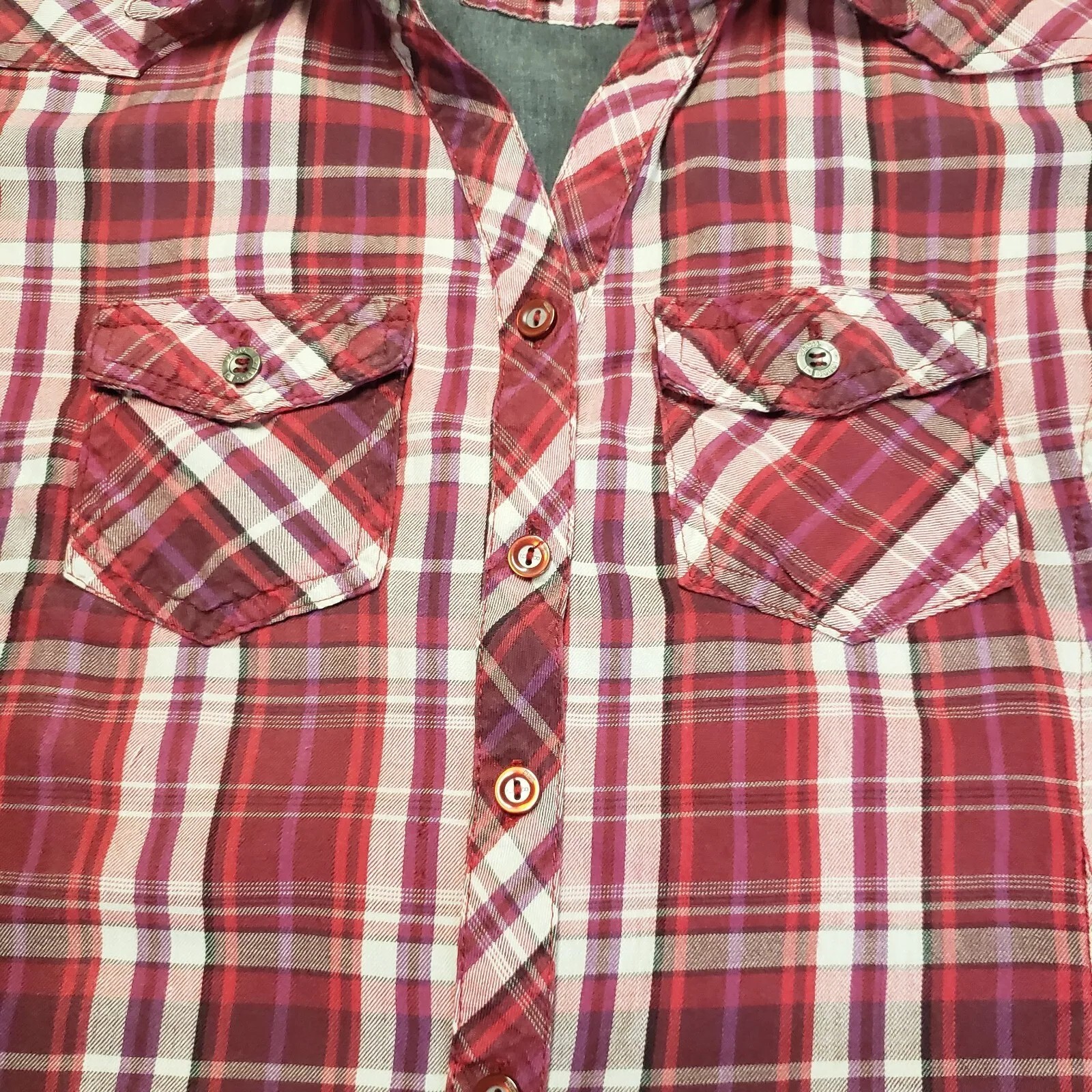 CECIL Shirt Womens Medium Red Plaid Long Sleeve Button Up Western Roper Top