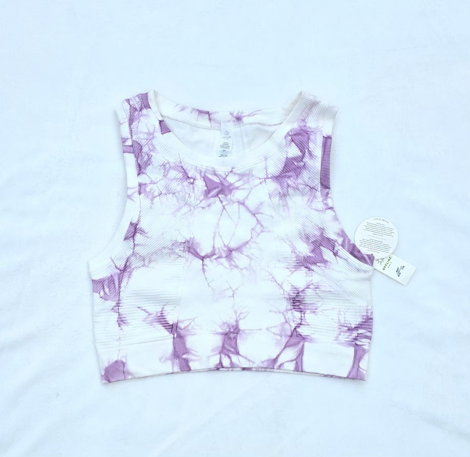 Offline by Aerie NWT Women’s Ribbed High-Neck Crop Tank Tie-dye Purple White S