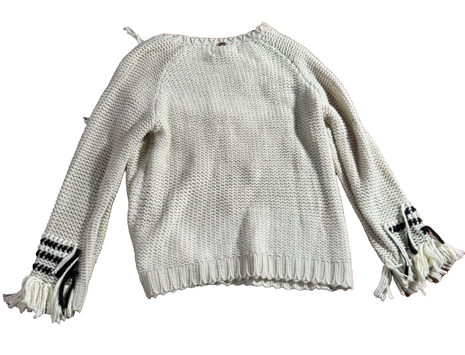 NEW Love & Lemons KNITZ Sweater Womens Sz S White Knit Fringe Frill Art $265 NWT
