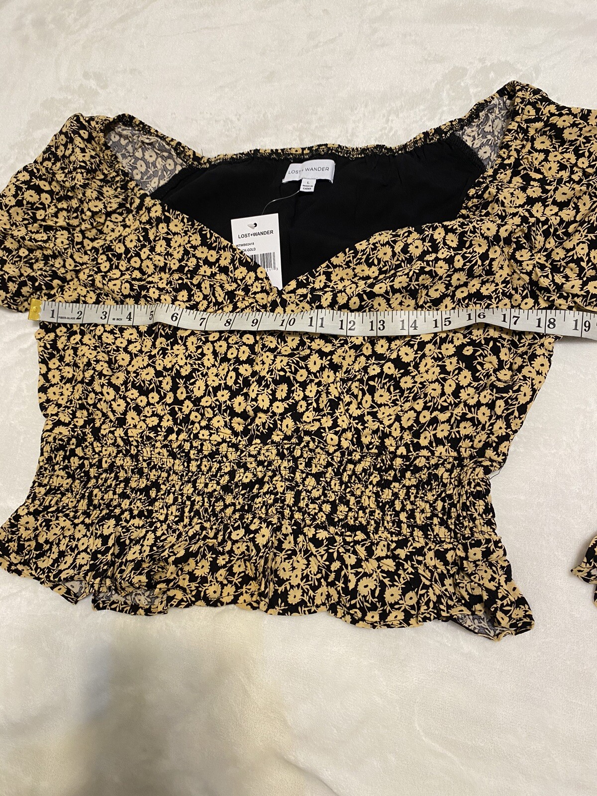 Lost + Wander Pick Me Golden Hour Top Smocked Sweetheart,Floral Shirt Large