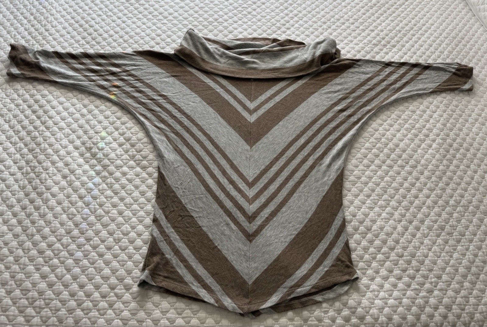 Anthropologie Bordeaux Womens Small Gray Brown Striped Cowl Neck 3/4 Sleeve Top