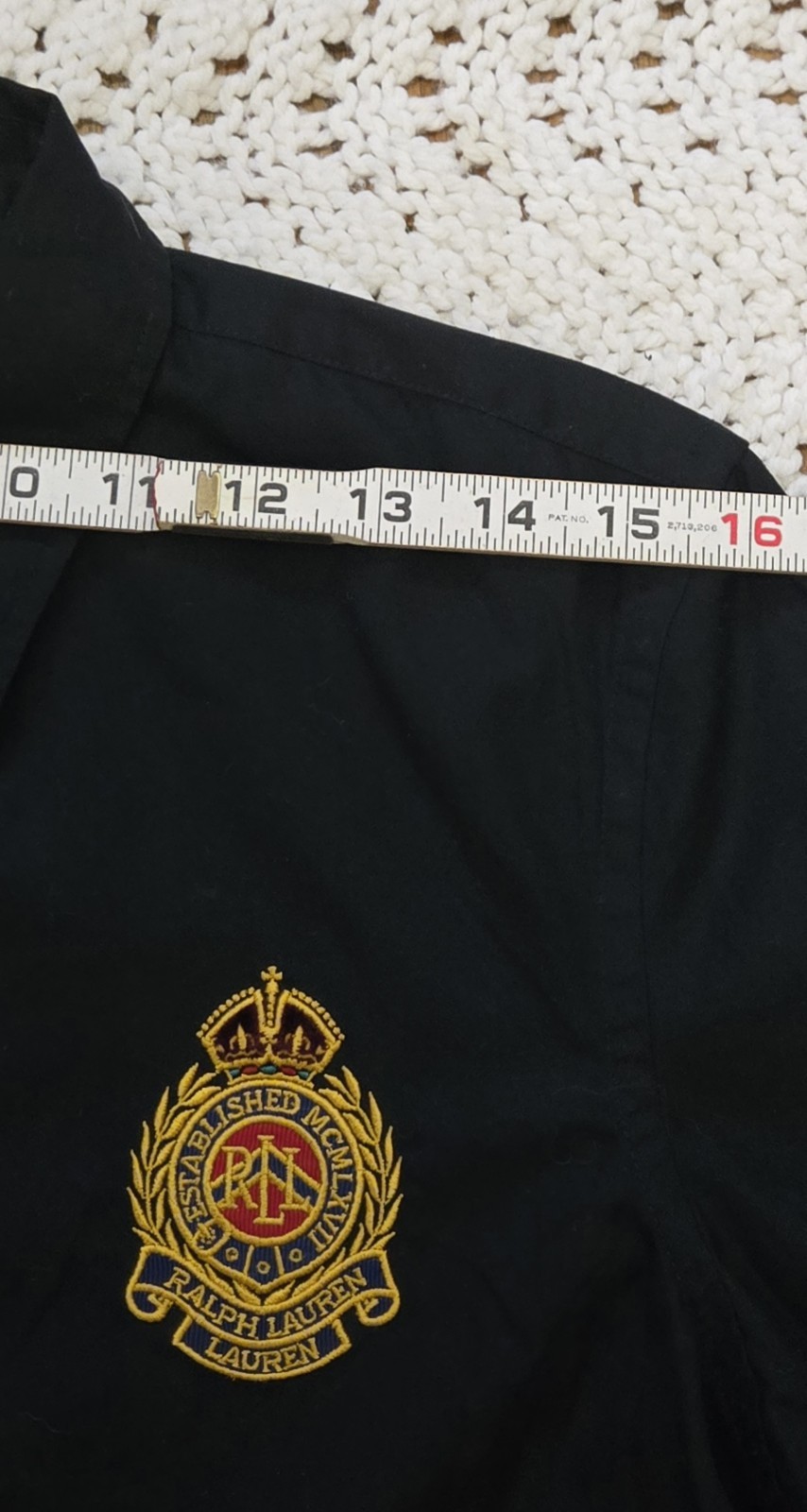 Lauren Ralph Lauren Womens M Black Button Down Shirt Embroidered Crest Logo READ