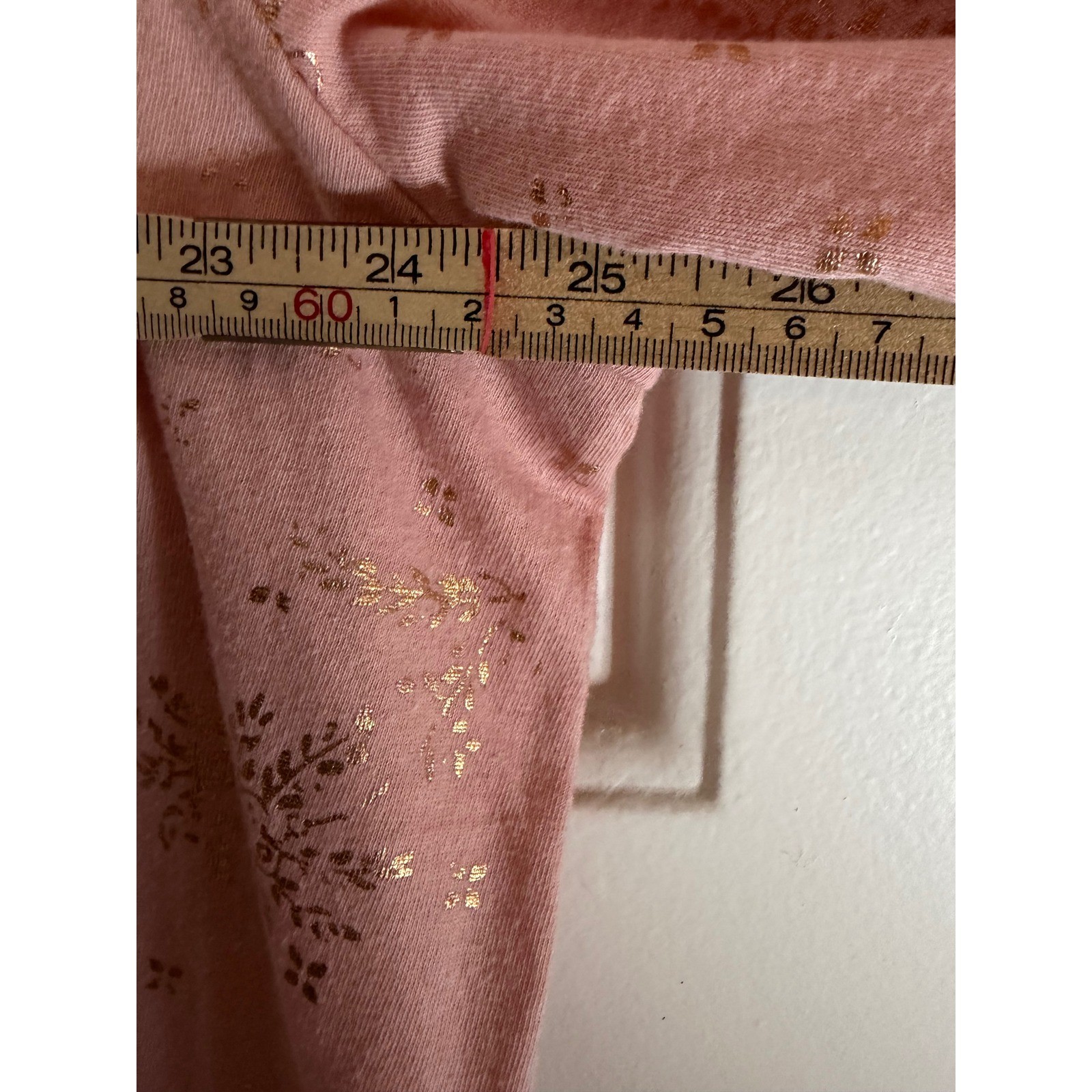 Catherines | V-Neck Short Sleeve Tee || 2X 22/24W || Pink Gold Foil Floral|