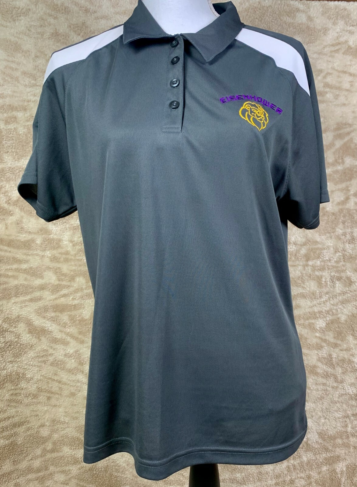 Polo Eisenhower 100% Polyester Gray/White/Purple/Yellow Women’s Large Lion Icon