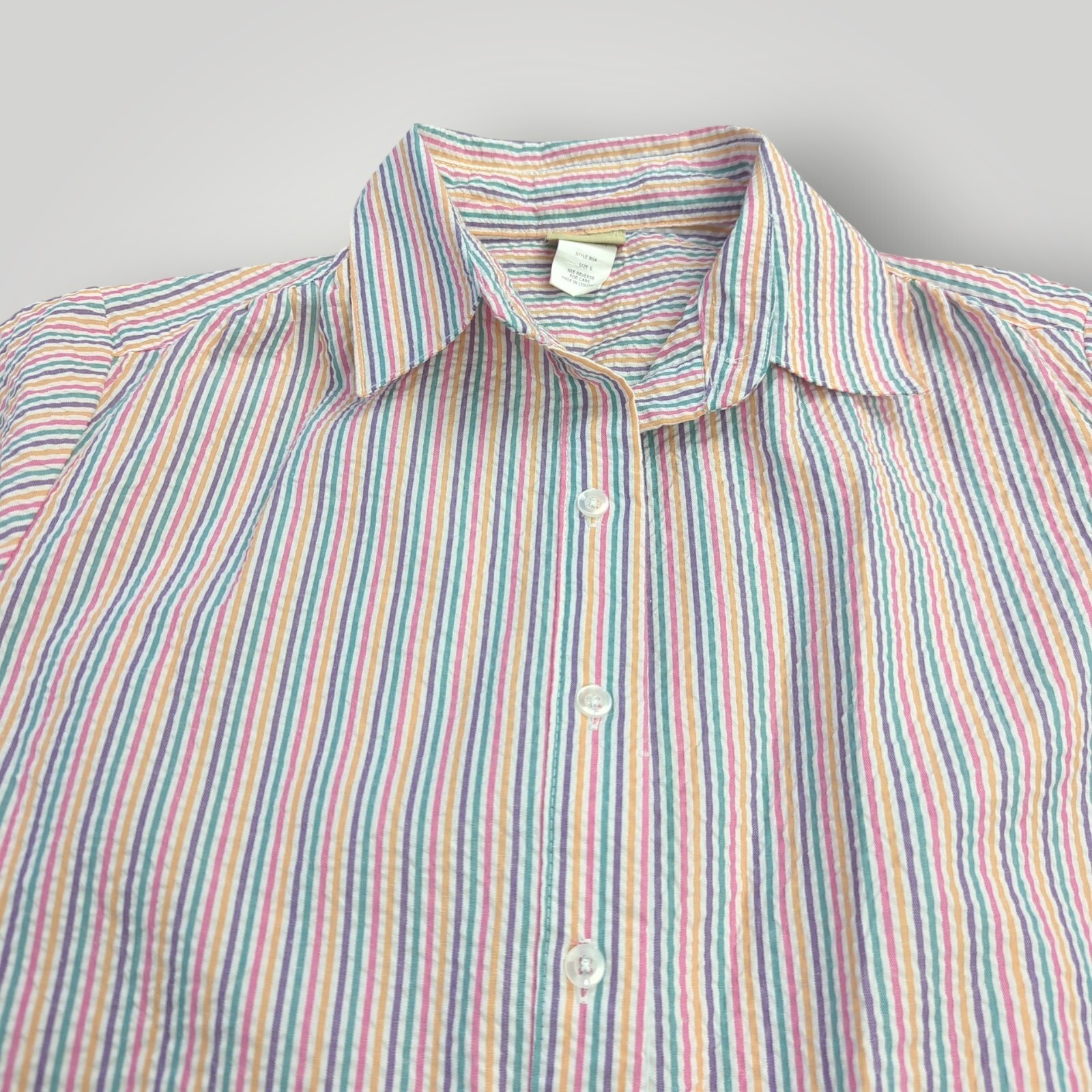 🌺 VTG Boca Bay Seersucker Vacation Shirt Women’s S Multicolor Striped Button Up