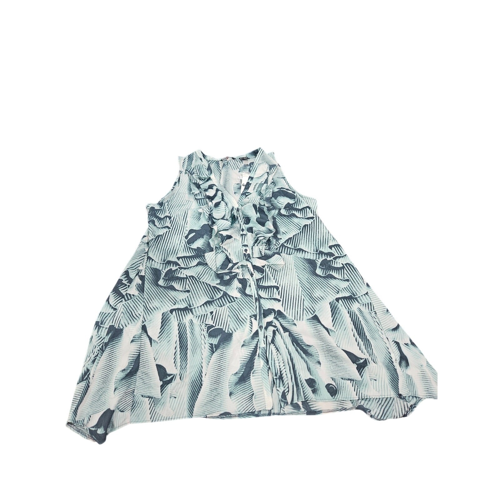New York & Company Large Green Floral Ruffle Blouse Resort Sleeveless NWT