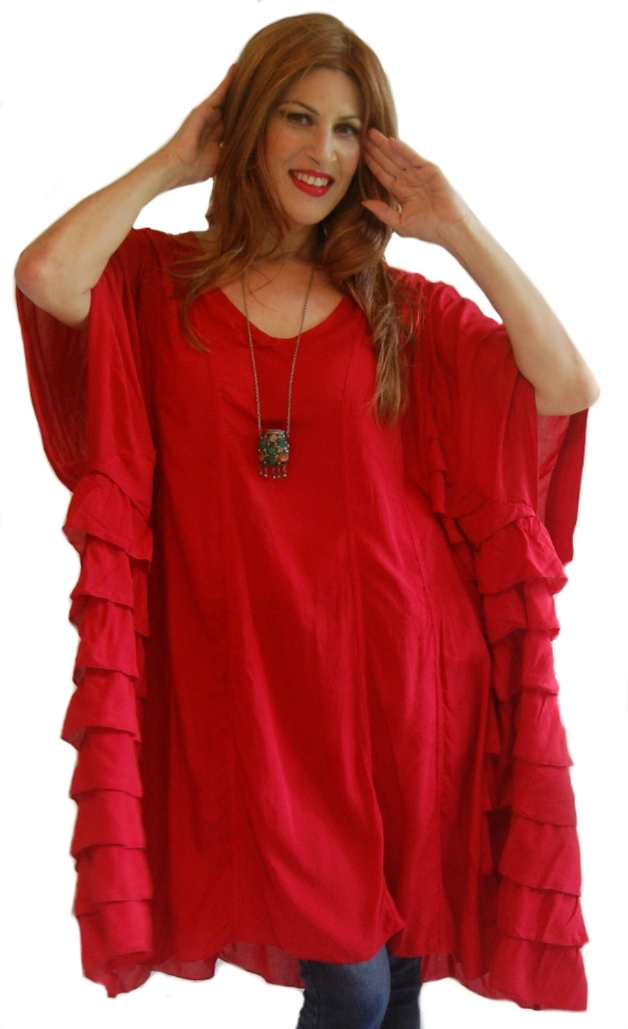 pick color caftan tunic poncho over size OSFA rayon chiffonM L XL 1X 2X 3X 4X 5x