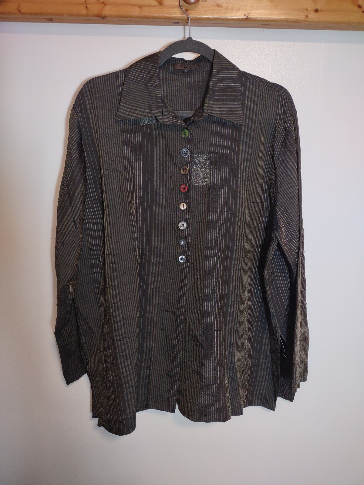 Ginza 3 Women’s Art To Wear Button Shirt Brown Israel Vintage Designer