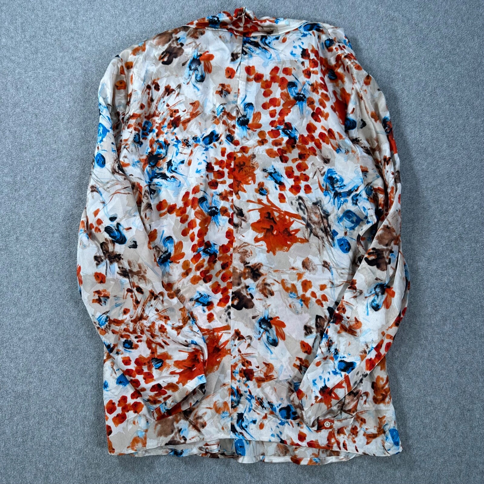 Doncaster Collection Silk Blouse Mock Cowl Neck Women’s 14 Blue Orange Floral