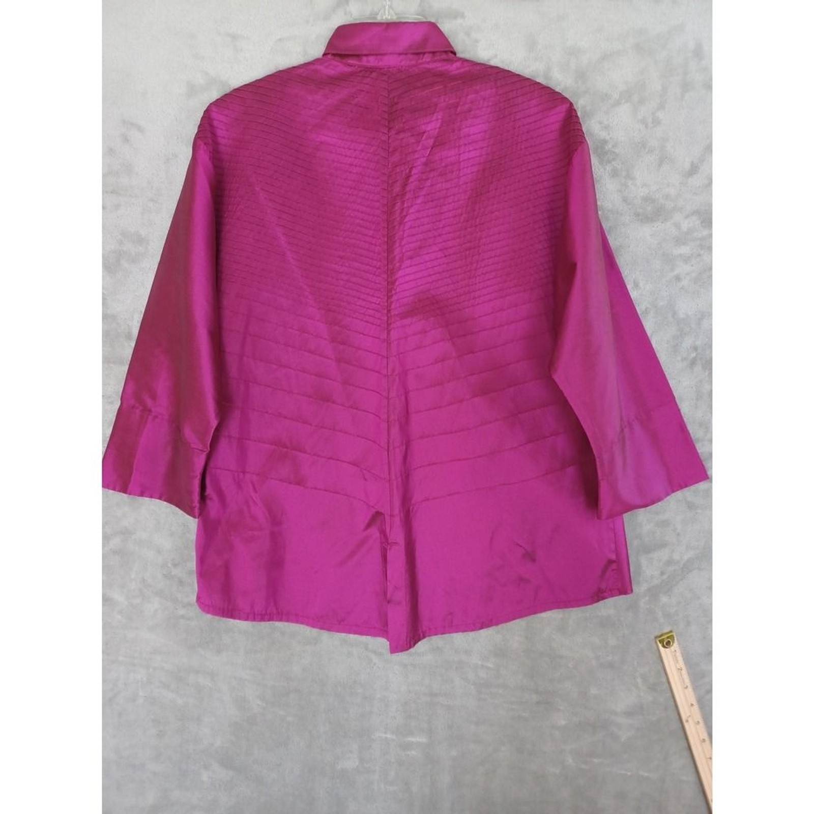Marisa Baratelli Sz 12 Shirt Thai Silk Taffeta Magenta Pink Sheen 3/4 Sleeve