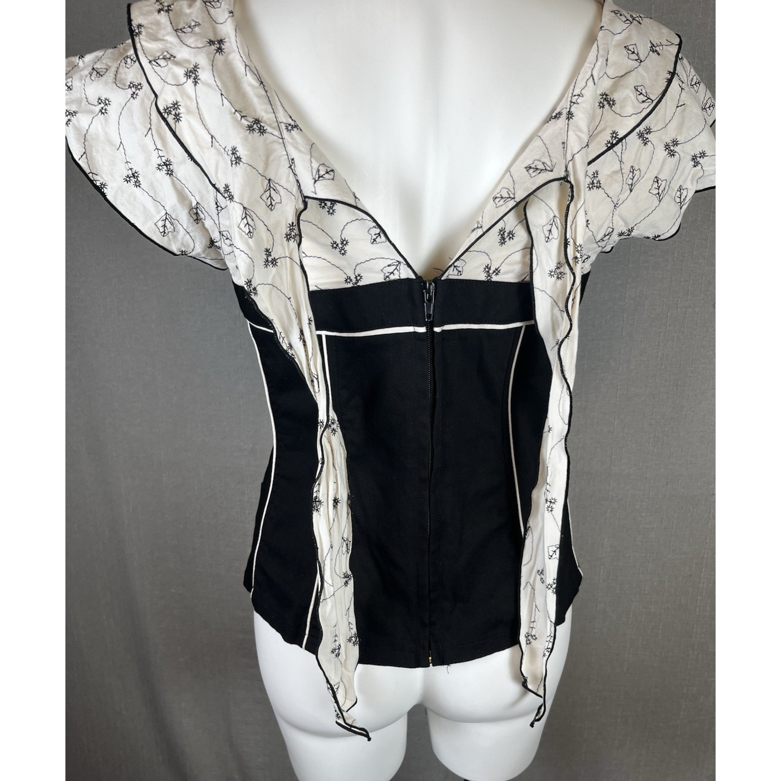 VTG Tripp NYC Black White Floral Corset Top Womens Plus Size 0 Large vs XL