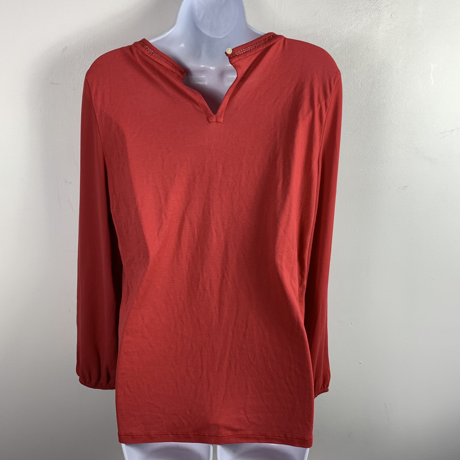 LOFT Pink Red Blouse Sz XS Long Sleeve Pleated Front Scoop Neck Casual Classic