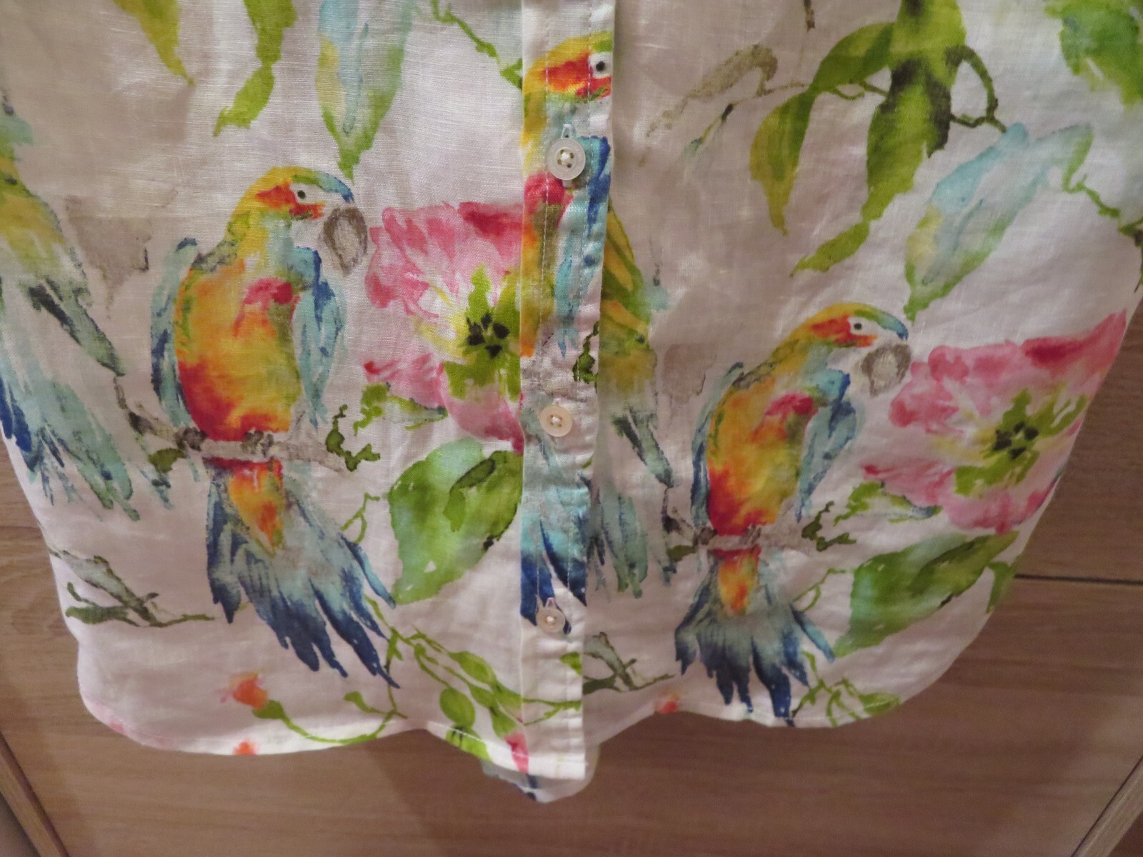 Tommy Bahama x Salesforce Data Shirt Womens XS Hawaiian Parrot Tropical Linen