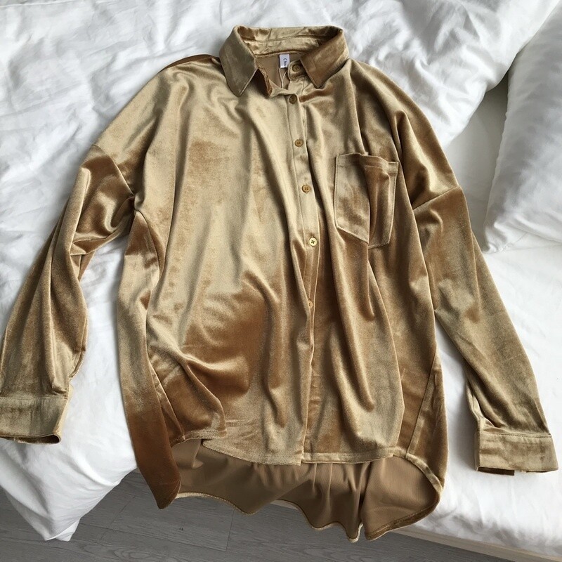 Womens Velvet Blouse Top Long Sleeve Casual Plain Plus Size Plus Size