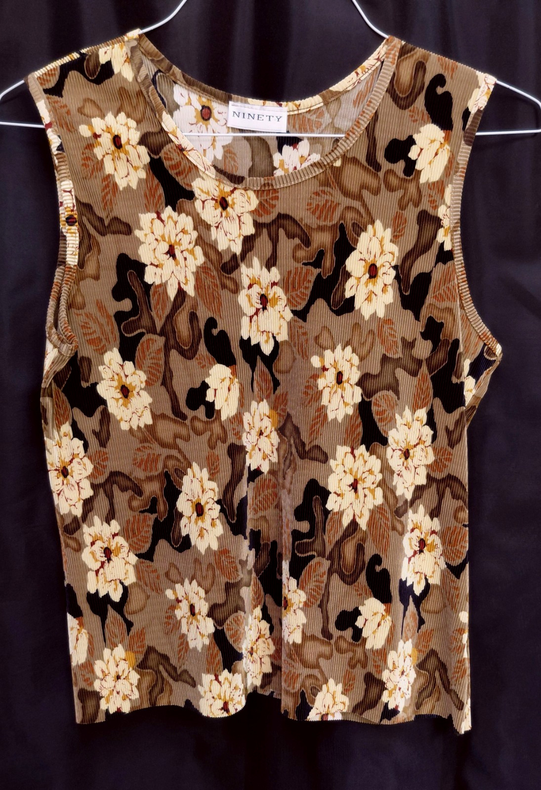 M L NINETY STRETCH WOVEN RIBBED SATIN SLEEVELESS TANK TOP SHELL VINTAGE