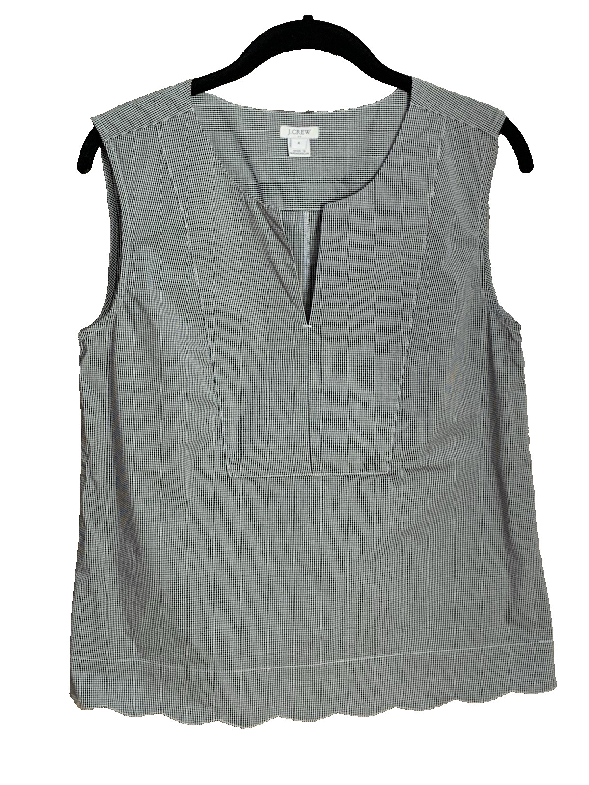 J.CREW Womens Size 4 Cotton Black/White Gingham Sleeveless Blouse Scalloped Hem