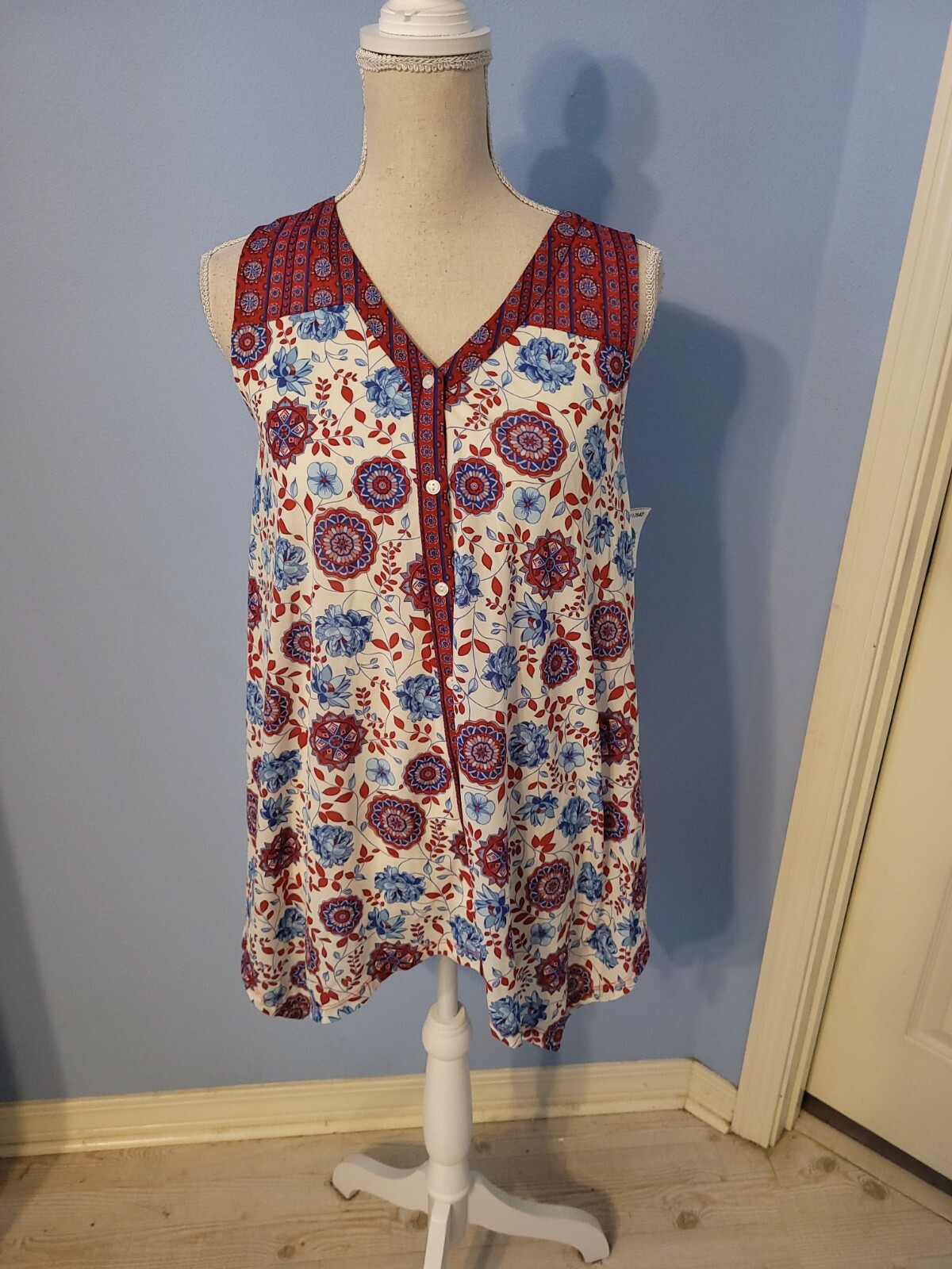 Style & Co Xsmall Blouse Womens Multicolored Sleeveless Vneck