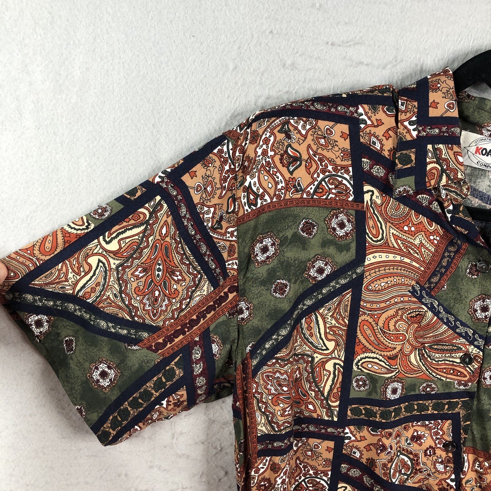 Abstract Top Women M Multi Color Paisley Artsy Rayon Retro Mod Groovy