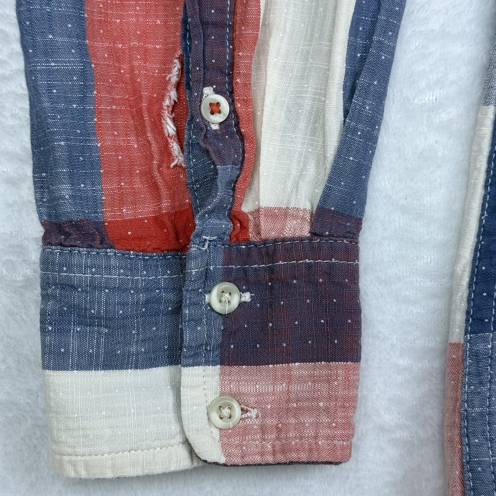 Merona 100% Cotton Red, White & Blue Plaid Shirt L Patriotic Casual Cool Comfy